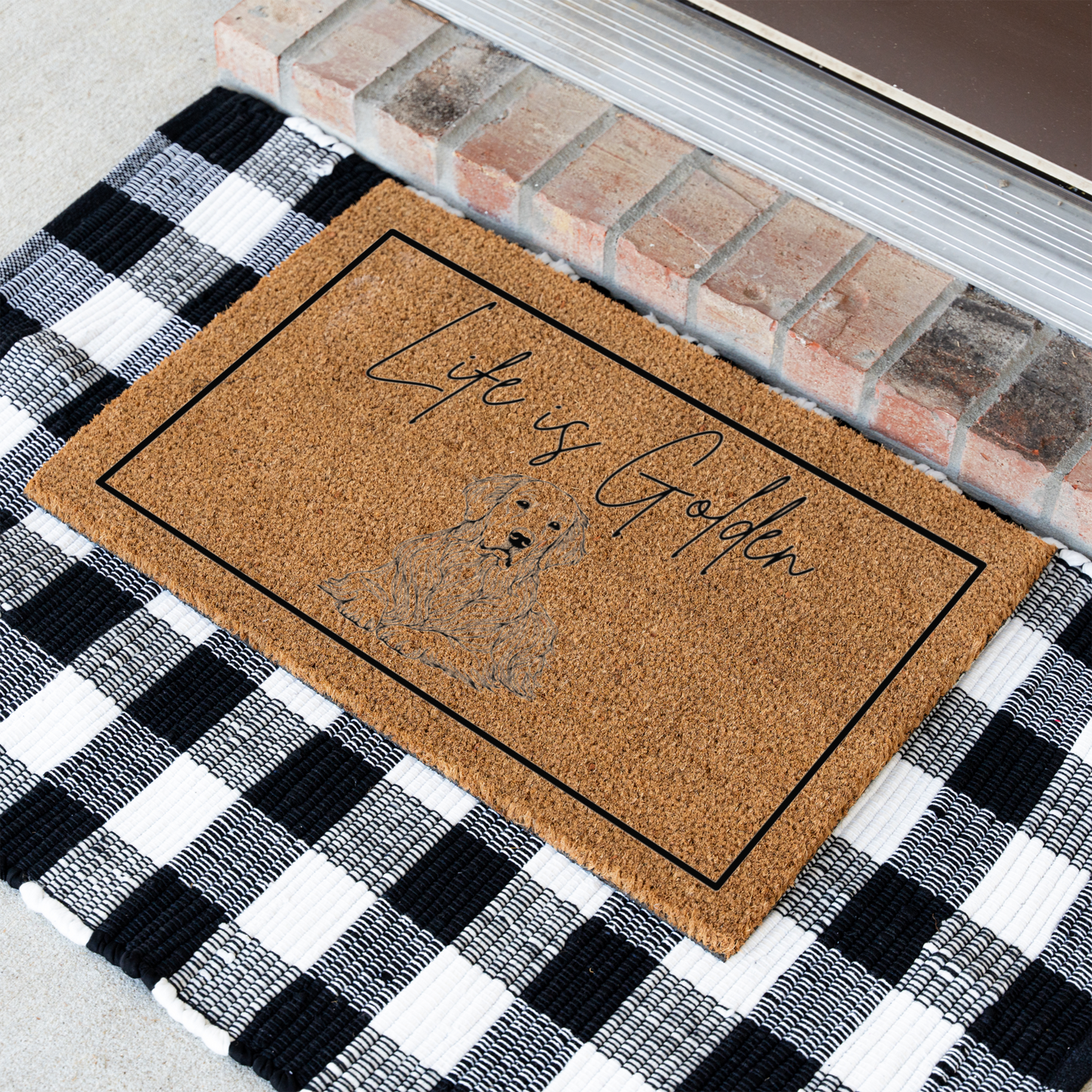 Life Is Golden Funny Dog Doormat, Dog Welcome Doormat, Funny Housewarming Gift, Modern Entryway Rug for Indoor Outdoor, Golden Retriever