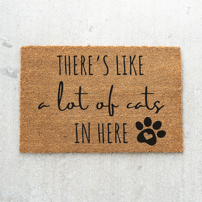 Funny Cat Doormat, There's Like a Lot of Cats in Here Welcome Mat, Cat Lover Gift, Paw Print Door Mat, Funny Pet Home Decor