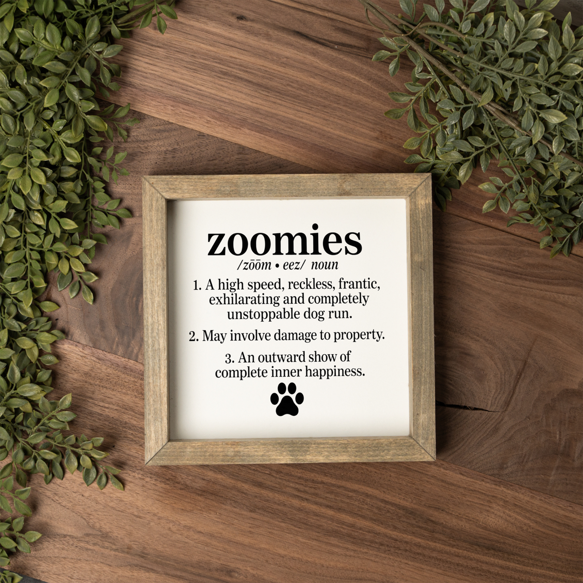 Funny Dog Zoomies Sign, Dog Lover Gift, Zoomies Definition Wall Decor, Pet Parent Gift, Framed Dog Sign, Funny Dog Home Decor, Paw Print