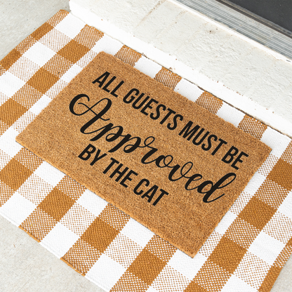 Funny Cat Doormat, All Guests Must Be Approved by the Cat, Cat Lover Welcome Mat, Humorous Front Door Decor, Cat Owner Housewarming Gift