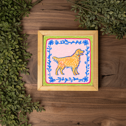 Golden Retriever Framed Wall Art, Colorful Dog Lover Decor, Preppy Golden Retriever Print, Cute Dog Mom Gift, Whimsical Pet Art, Dog Room Si