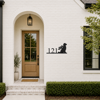 Personalized Golden Retriever House Number Sign, Custom Address Sign, Metal Dog Address Plaque, Golden Retriever Gift, Outdoor Home Decor
