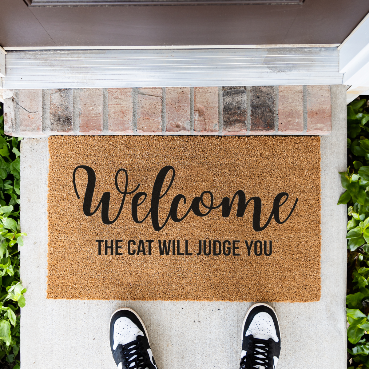 Welcome The Cat Will Judge You Doormat, Funny Cat Welcome Mat, Cat Lover Gift, Cat Owner Door Mat, Humorous Housewarming Front Door Decor