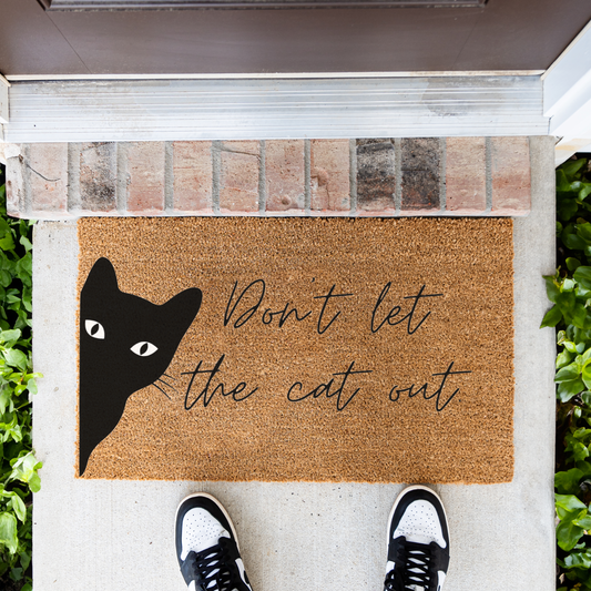 Funny Cat Doormat, Don’t Let the Cat Out Welcome Mat, Black Cat Door Mat, Cat Lover Gift, Funny Front Door Decor, Pet Owner Housewarming
