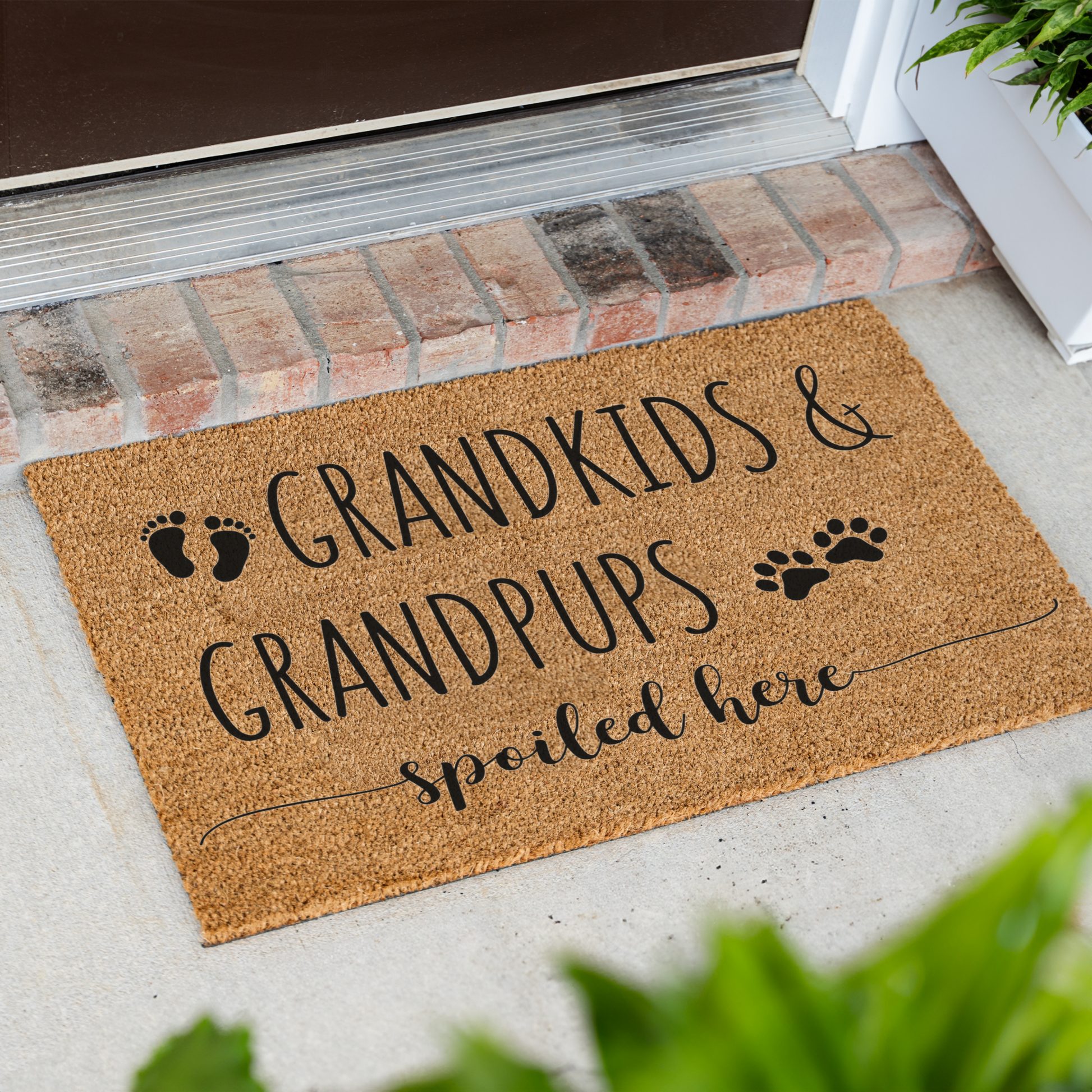 Grandkids Grandpups Spoiled Here Doormat, Perfect Gift for Pet Lovers and Grandparents, Dog Doormat