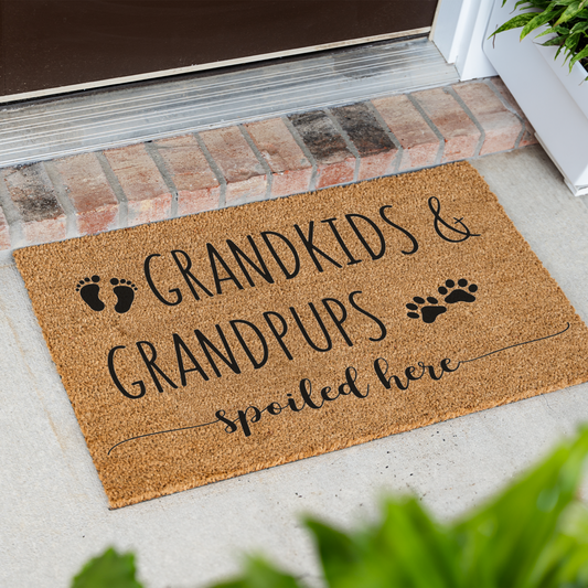 Grandkids Grandpups Spoiled Here Doormat, Perfect Gift for Pet Lovers and Grandparents, Dog Doormat