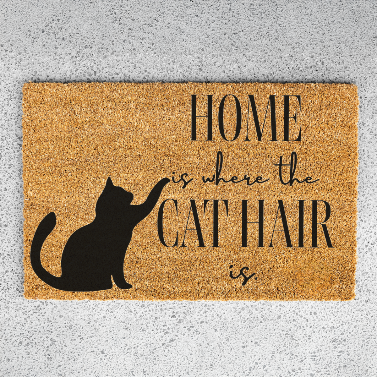 Home Is Where the Cat Hair Is Doormat, Funny Cat Welcome Mat, Cat Lover Gift, Black Cat Door Mat, Pet Owner Housewarming Front Door Decor