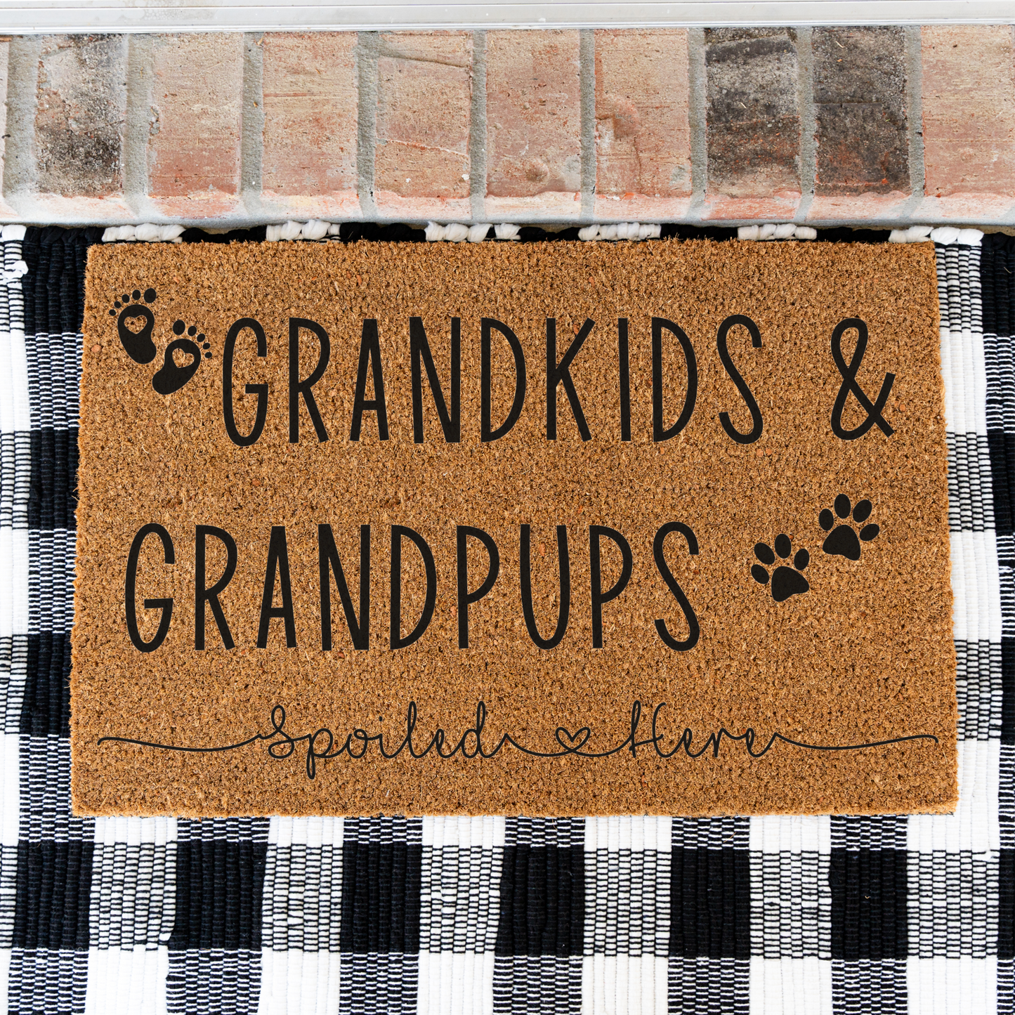 Grandkids and Grandpups Spoiled Here Doormat, Funny Doormat, Funny Welcome Mat, Durable Outdoor Rug for Entryway and Porch