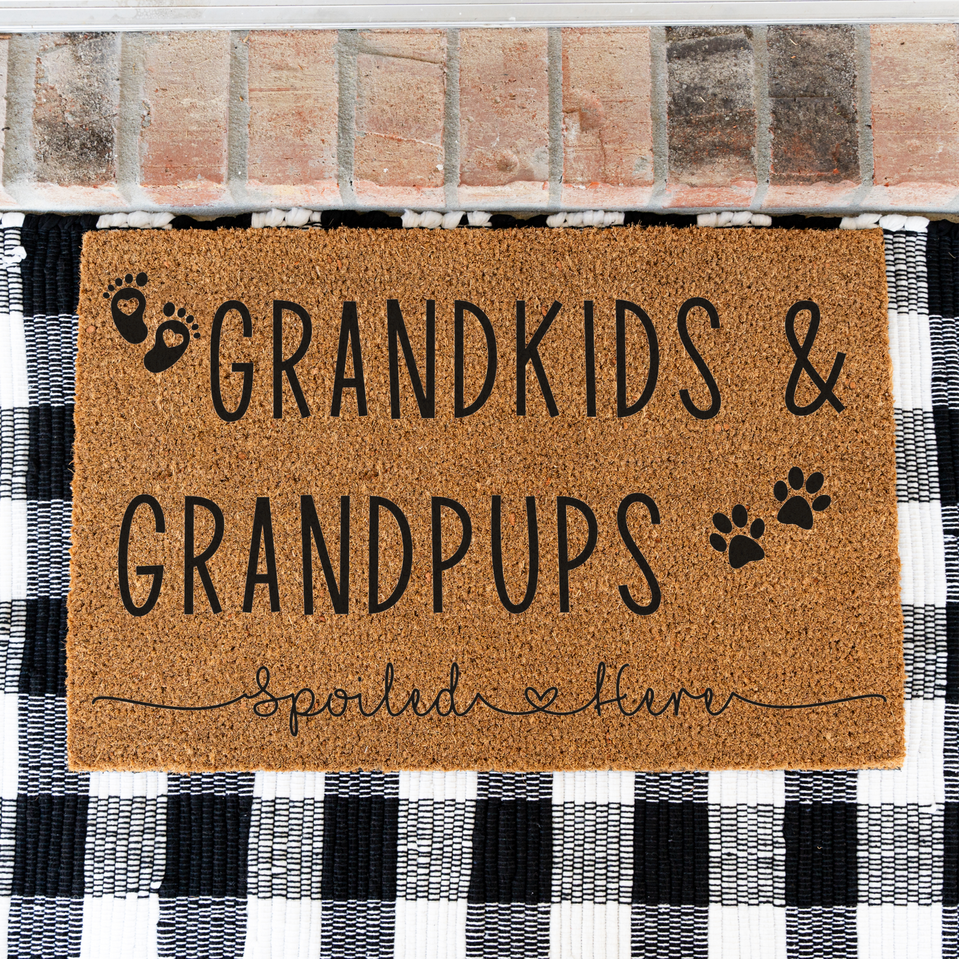 Grandkids and Grandpups Spoiled Here Doormat, Funny Doormat, Funny Welcome Mat, Durable Outdoor Rug for Entryway and Porch