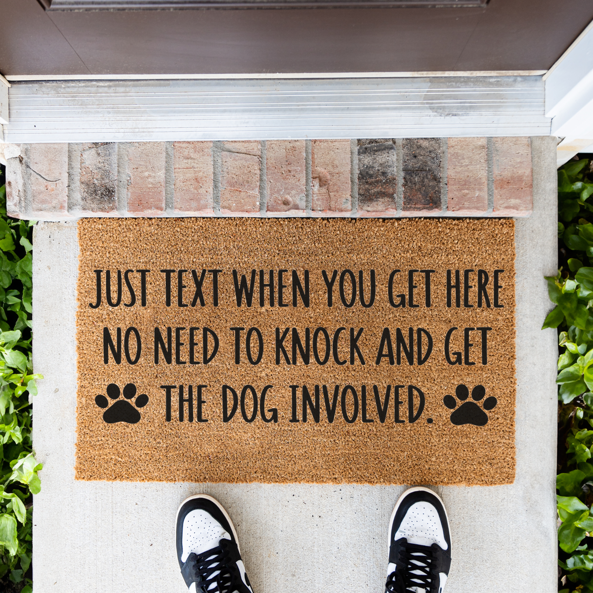 Funny Dog Doormat, Just Text When You Get Here Welcome Mat, No Need to Knock Dog Lover Gift, Paw Print Front Door Mat, Dog Owner Decor