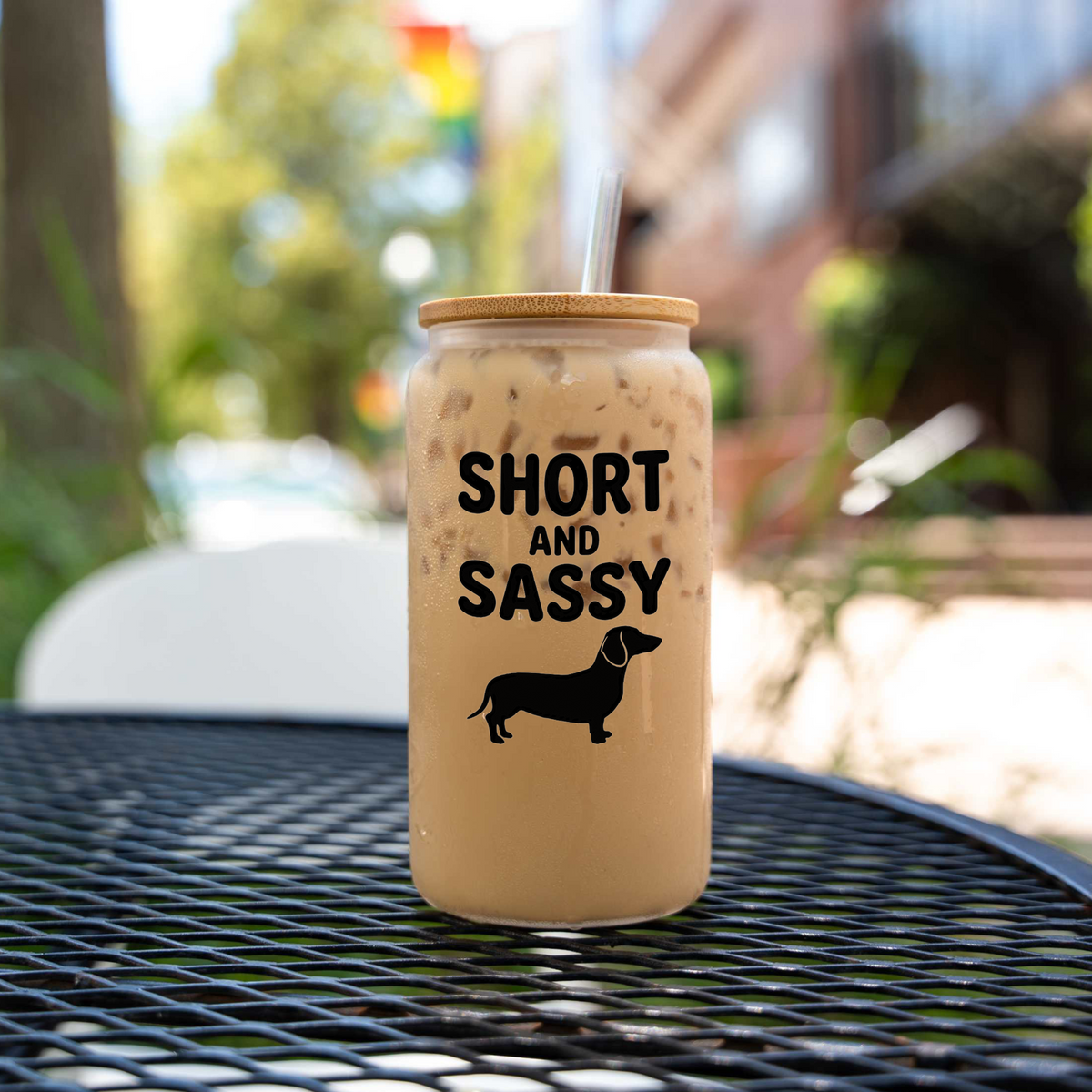 Short and Sassy Dachshund 16oz Glass Coffee Can 