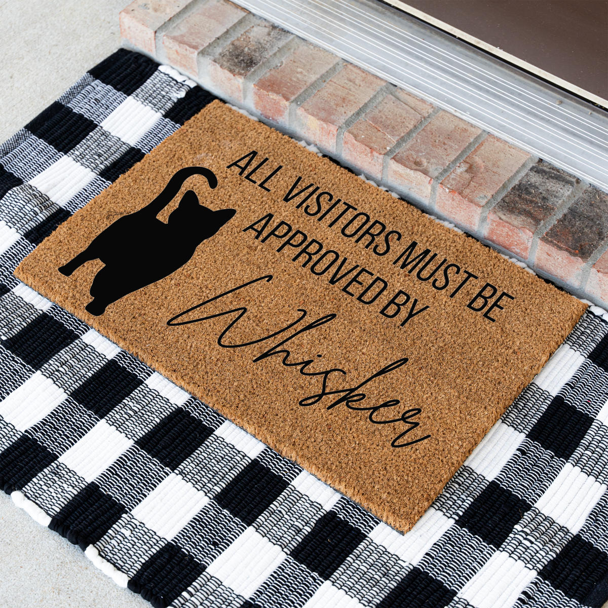 Personalized Cat Doormat, Custom Cat Name Welcome Mat, All Visitors Must Be Approved By Cat Mat, Funny Cat Lover Gift, Pet Owner Door Decor