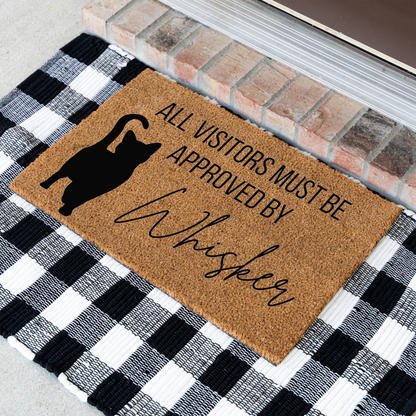 Personalized Cat Doormat, Custom Cat Name Welcome Mat, All Visitors Must Be Approved By Cat Mat, Funny Cat Lover Gift, Pet Owner Door Decor