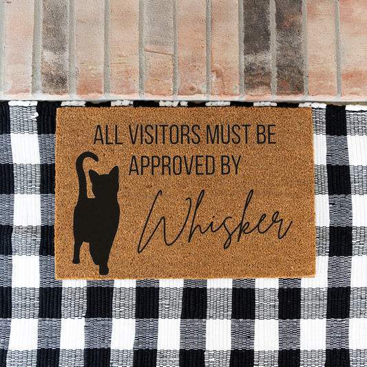 Personalized Cat Doormat, Custom Cat Name Welcome Mat, All Visitors Must Be Approved By Cat Mat, Funny Cat Lover Gift, Pet Owner Door Decor