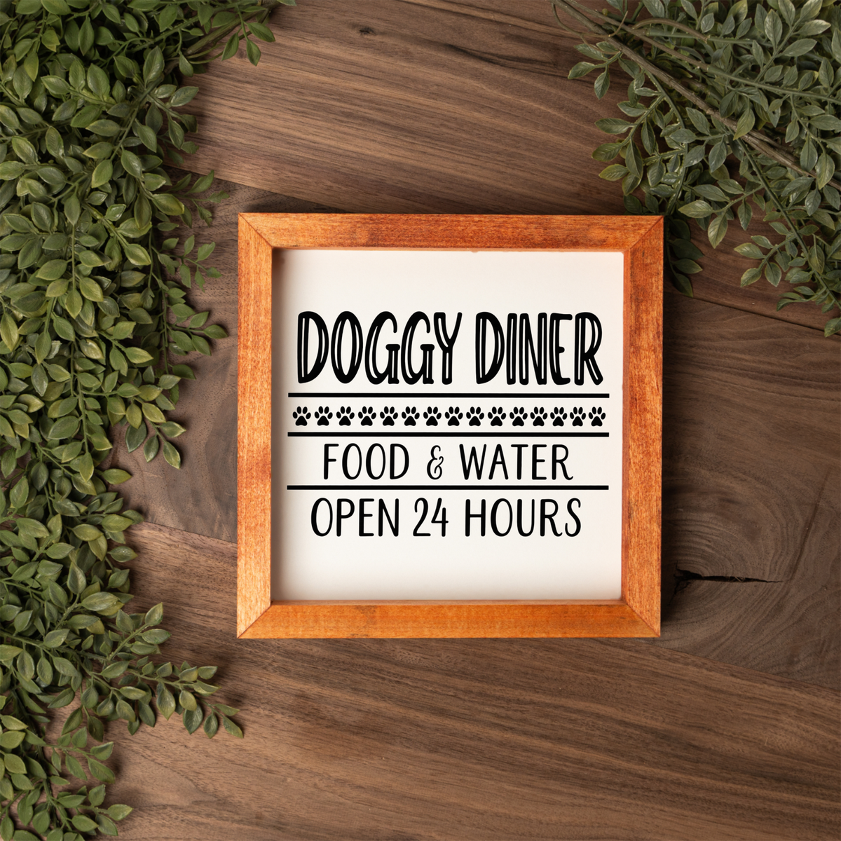 Doggy Diner Sign, Funny Dog Kitchen Decor, Dog Food and Water Sign, Dog Lover Gift, Pet Feeding Station Decor, Framed Dog Sign, Paw Prints