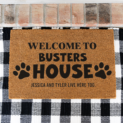 Personalized Dog Doormat, Welcome to Busters House Mat, Custom Dog Name Door Mat, Funny Pet Lover Gift, Dog Mom Housewarming Decor