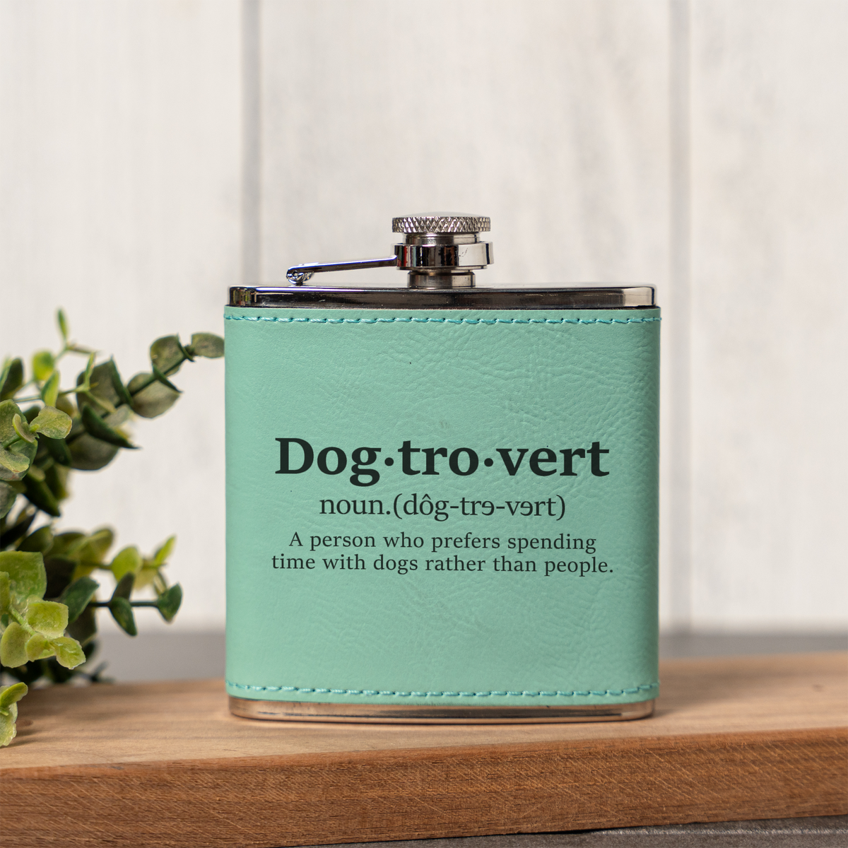 Leather Wrapped Flask 6oz Dog Lover Gift, Dog Trovert Flask for Pet Enthusiasts