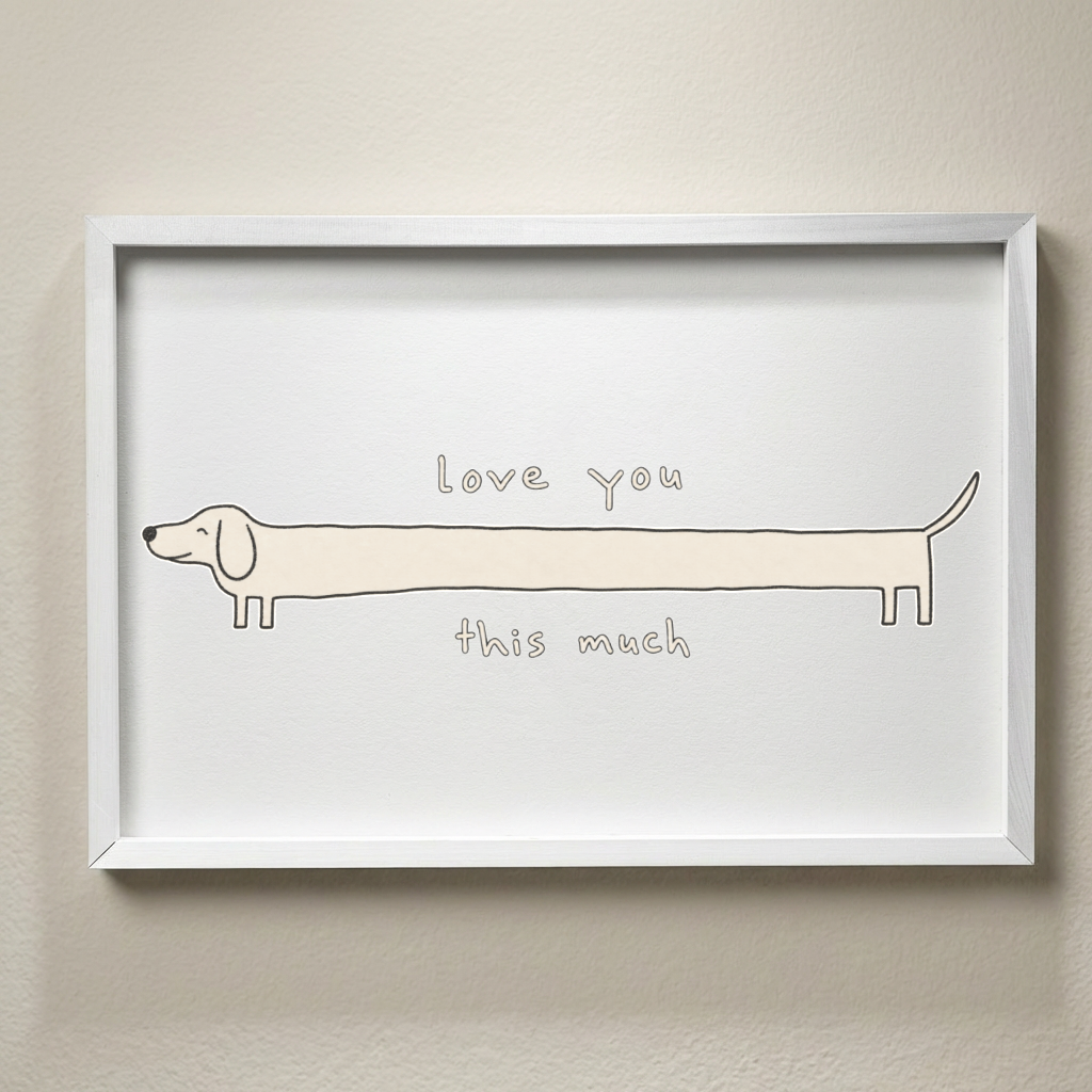 Love You This Much Dachshund Framed Sign, Cute Wiener Dog Wall Art, Dog Lover Gift, Minimalist Dog Decor, Dachshund Mom Gift, Puppy Nursery Art