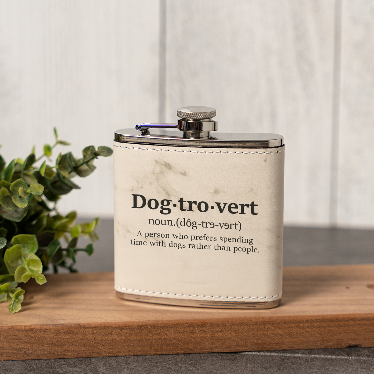 Leather Wrapped Flask 6oz Dog Lover Gift, Dog Trovert Flask for Pet Enthusiasts