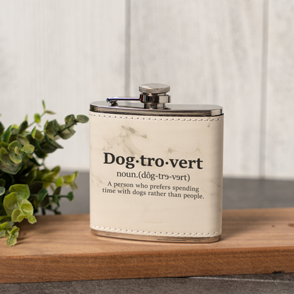 Leather Wrapped Flask 6oz Dog Lover Gift, Dog Trovert Flask for Pet Enthusiasts