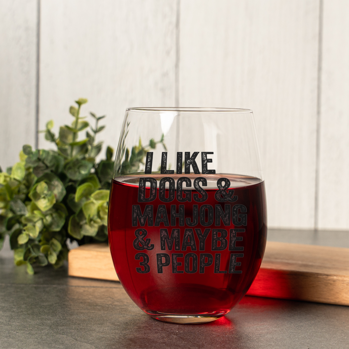 Funny Mahjong Wine Glass, I Like Dogs and Mahjong Glass, Mahjong Lover Gift, Dog Lover Gift, Game Night Glass, Funny Stemless Wine Glass