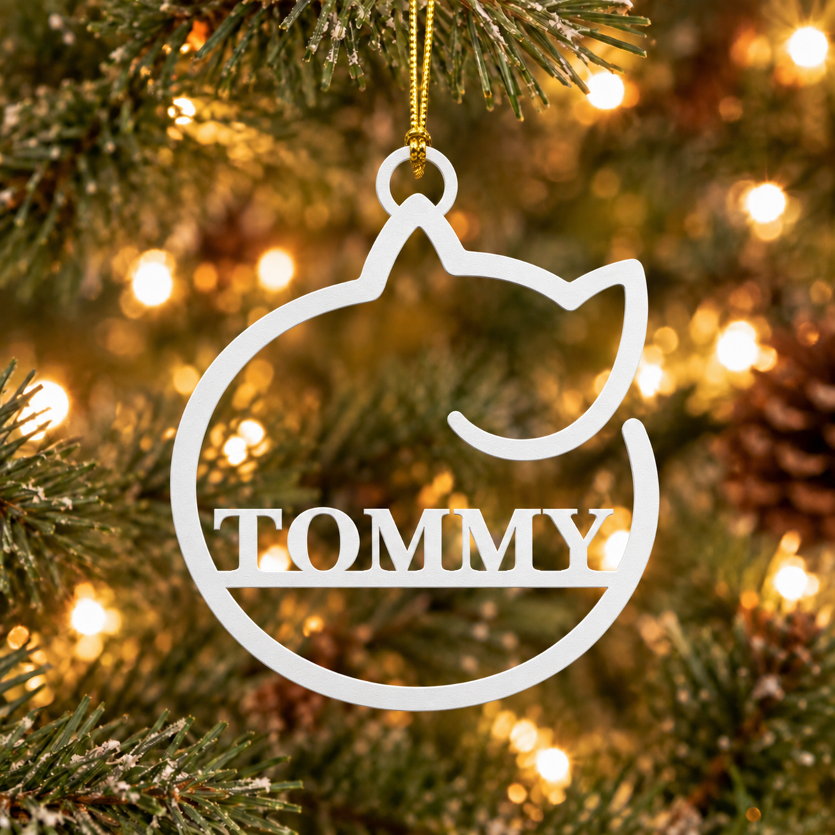 Custom Cat Name Metal Christmas Ornament