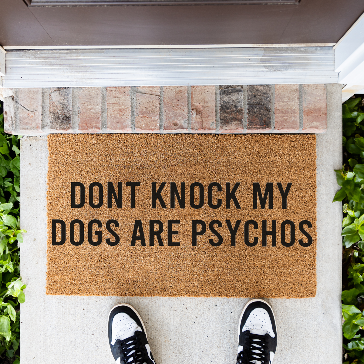 Funny Dog Doormat, Don't Knock My Dogs Are Psychos Welcome Mat, Humorous Dog Lover Gift, Pet Owner Porch Decor, Funny Front Door Mat