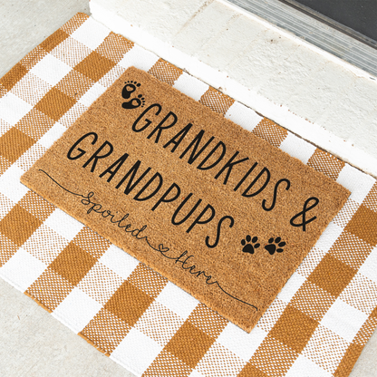 Grandkids and Grandpups Spoiled Here Doormat, Funny Doormat, Funny Welcome Mat, Durable Outdoor Rug for Entryway and Porch