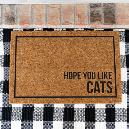 Hope You Like Cats Doormat, Funny Cat Welcome Mat, Cat Lover Gift, Cat Owner Door Mat, Minimalist Housewarming Gift, Front Door Cat Decor