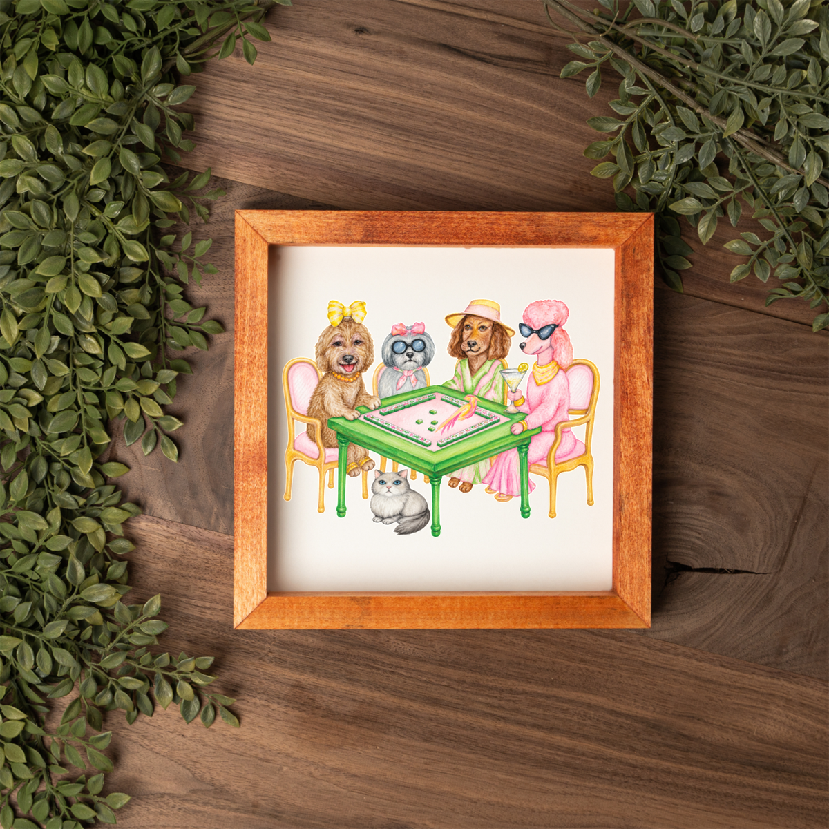 Mahjong Dog Wall Art, Mahjong Ladies Dog Sign, Funny Mahjong Room Decor, Dog Lover Gift, Framed Wooden Sign, Game Night Hostess Gift