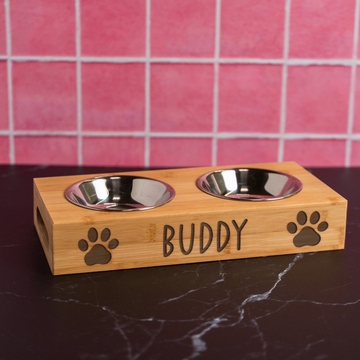 Personalized Engraved Pet Feeder with Pawprints 