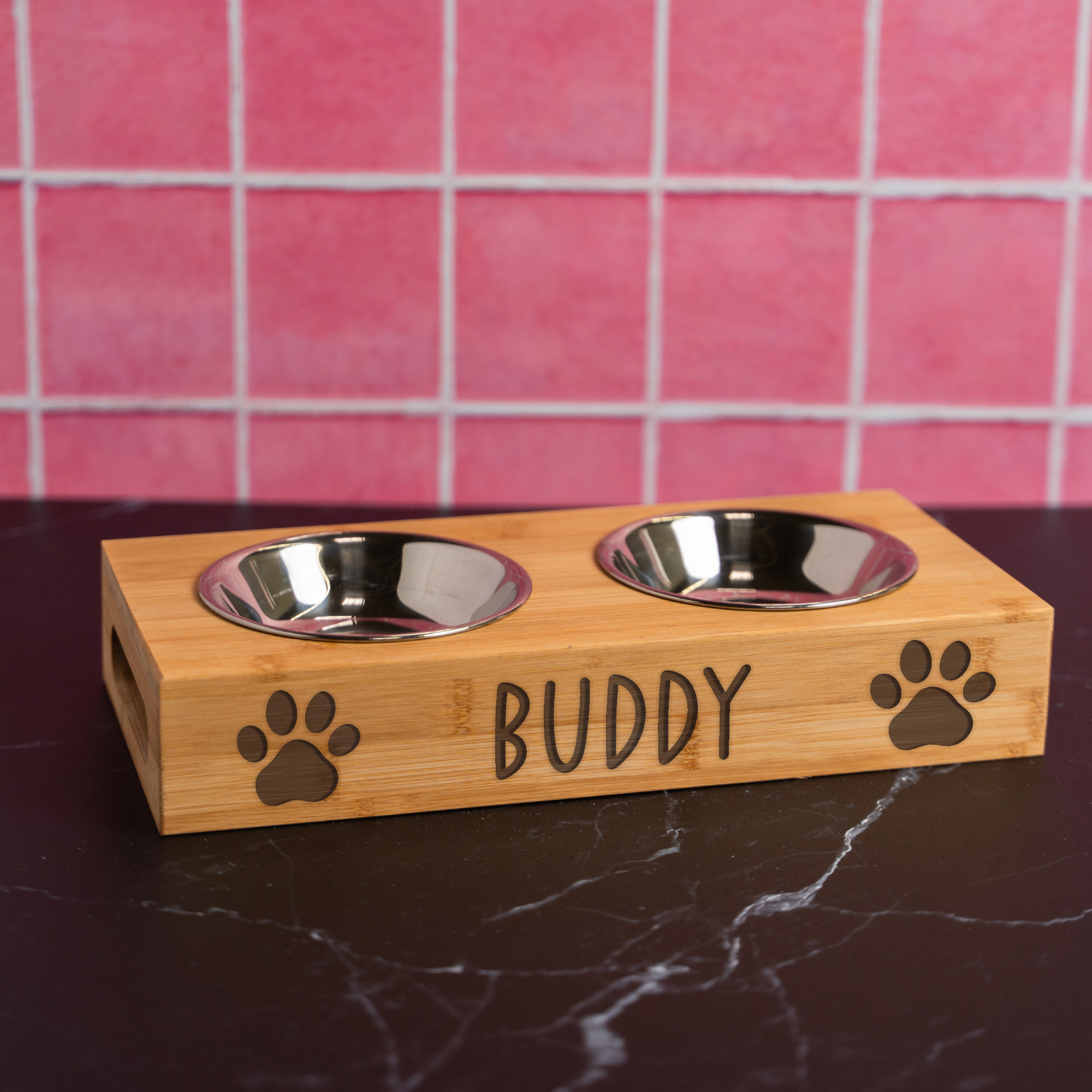Personalized Engraved Pet Feeder with Pawprints 
