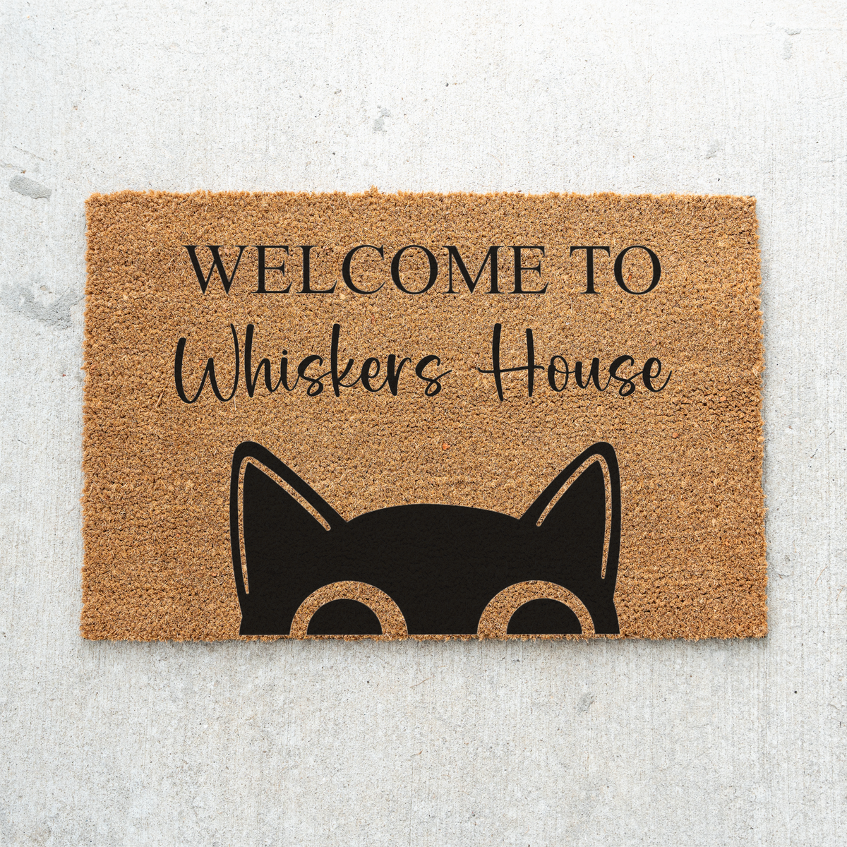 Personalized Cat Welcome Mat, Custom Cat Doormat, Welcome to Whiskers House Mat, Cat Lover Gift, Custom Pet Name Front Door Decor