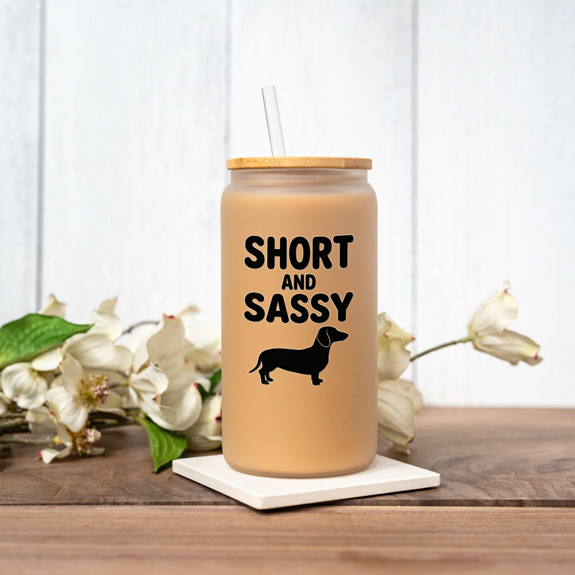 Short and Sassy Dachshund 16oz Glass Coffee Can 