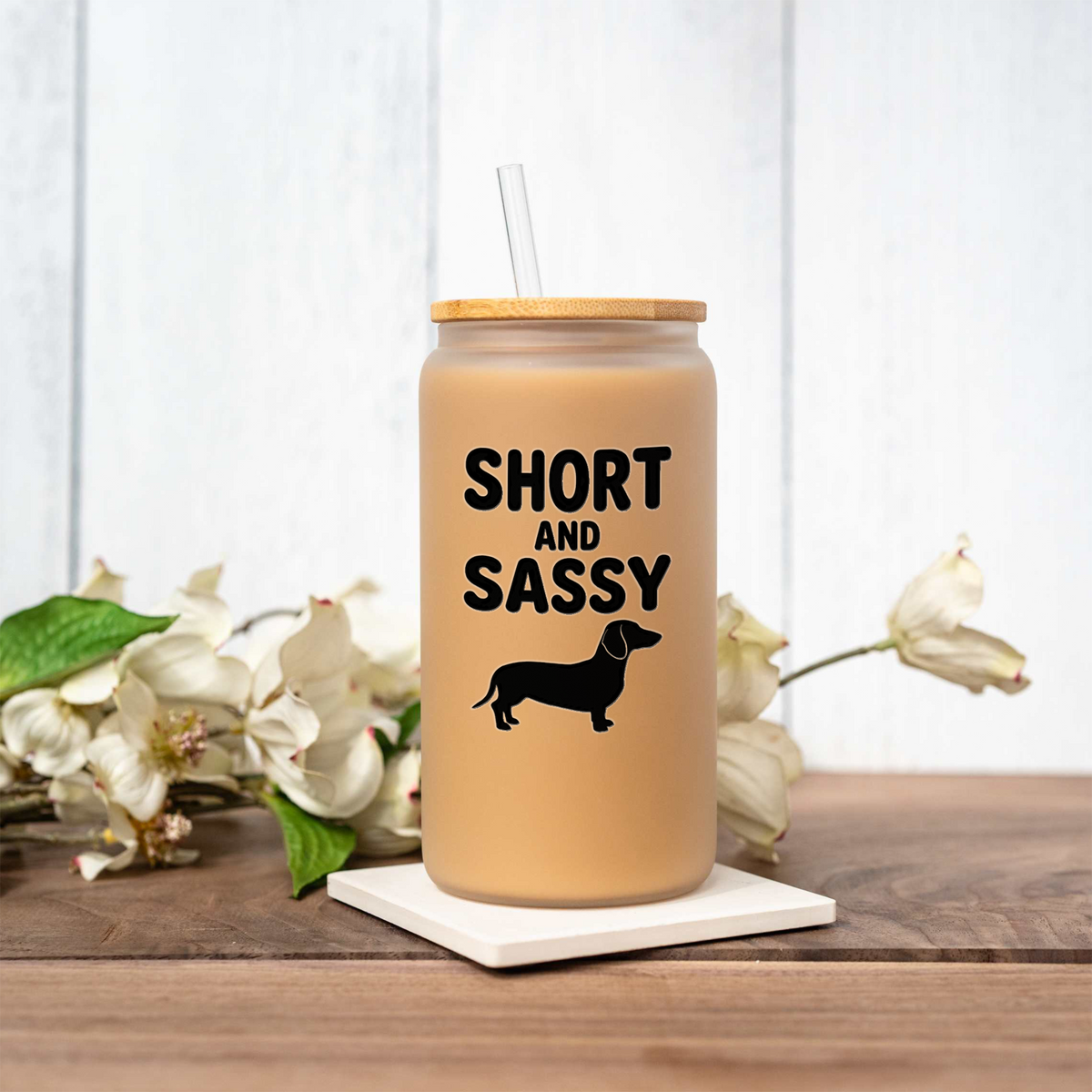 Short and Sassy Dachshund 16oz Glass Coffee Can 