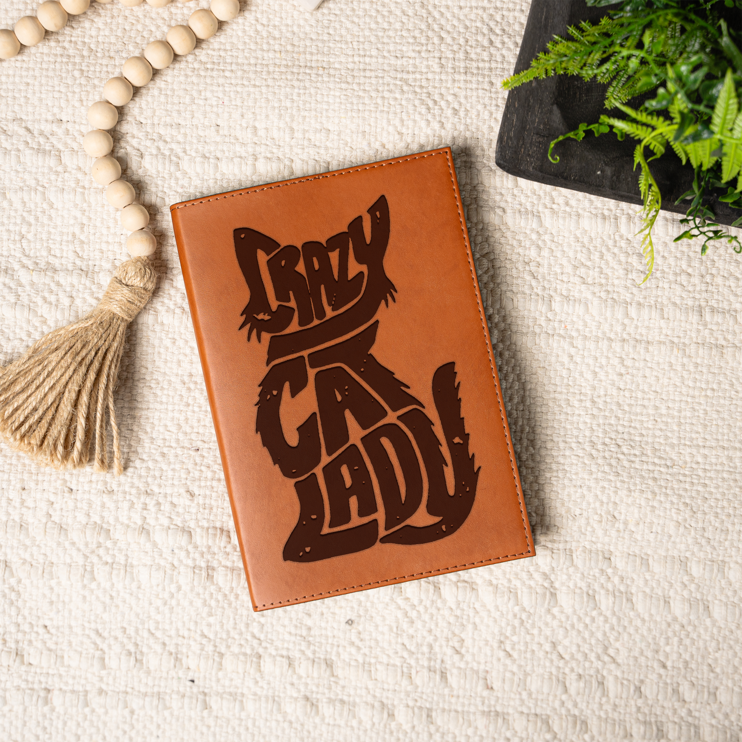 Leather Journal with Crazy Cat Lady Design, Handmade Writing Notebook, Gift for Cat Lovers