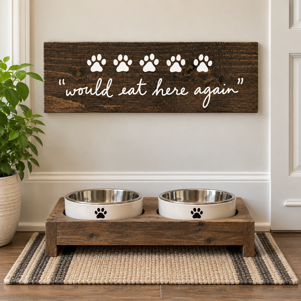 5 Paws "Would Eat Here Again" Wood Sign