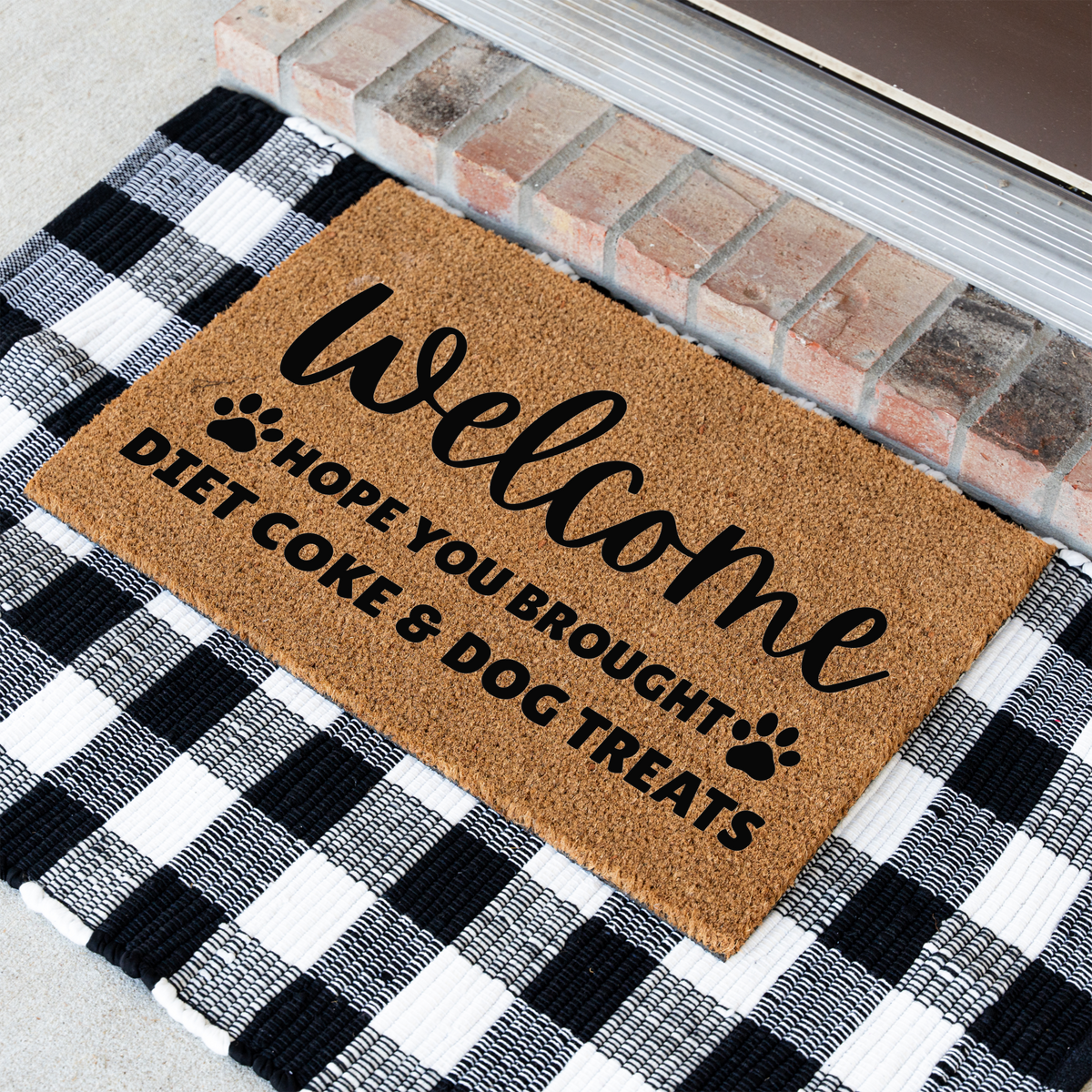 Funny Dog Welcome Doormat, Hope You Brought Diet Coke and Dog Treats Mat, Dog Lover Gift, Cute Front Porch Decor, Dog Mom Housewarming Gift