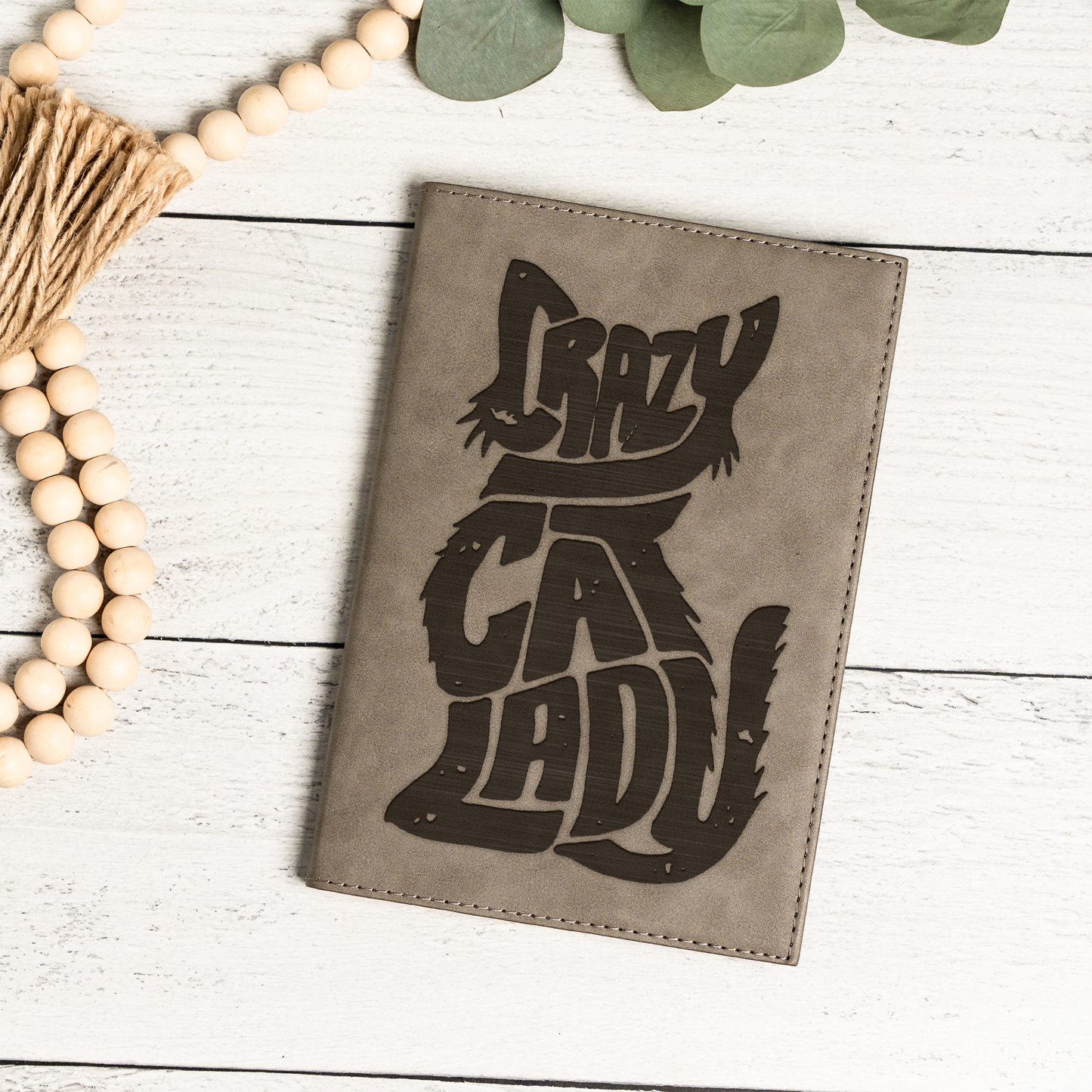 Leather Journal with Crazy Cat Lady Design, Handmade Writing Notebook, Gift for Cat Lovers