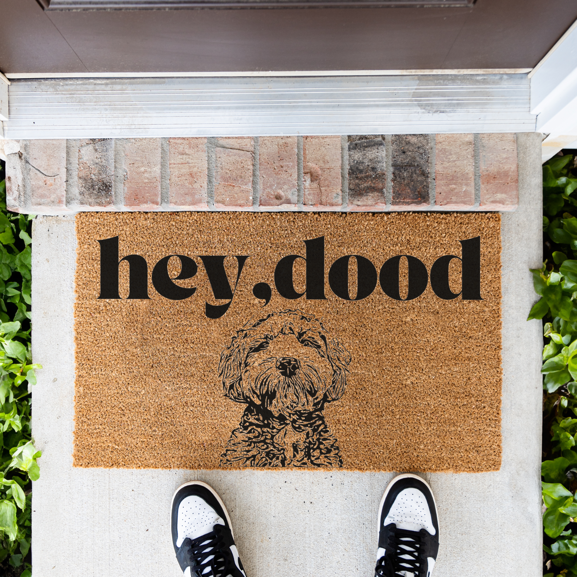 Hey Dood Dog Doormat, Funny Welcome Mat for Dog Lovers, Indoor Outdoor Decor, Doodle Doormat