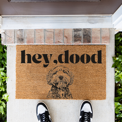 Hey Dood Dog Doormat, Funny Welcome Mat for Dog Lovers, Indoor Outdoor Decor, Doodle Doormat