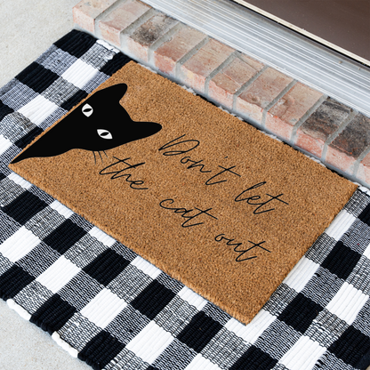 Funny Cat Doormat, Don’t Let the Cat Out Welcome Mat, Black Cat Door Mat, Cat Lover Gift, Funny Front Door Decor, Pet Owner Housewarming