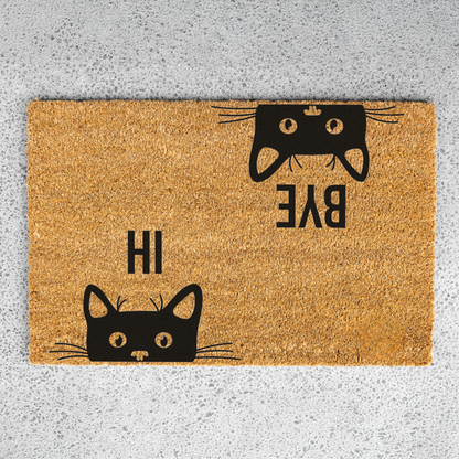 Hi Bye Cat Doormat, Funny Cat Welcome Mat, Black Cat Door Mat, Cat Lover Gift, Cute Cat Entryway Decor, Pet Owner Housewarming Gift