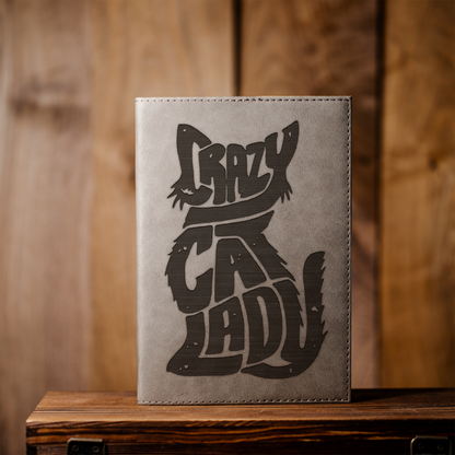 Leather Journal with Crazy Cat Lady Design, Handmade Writing Notebook, Gift for Cat Lovers