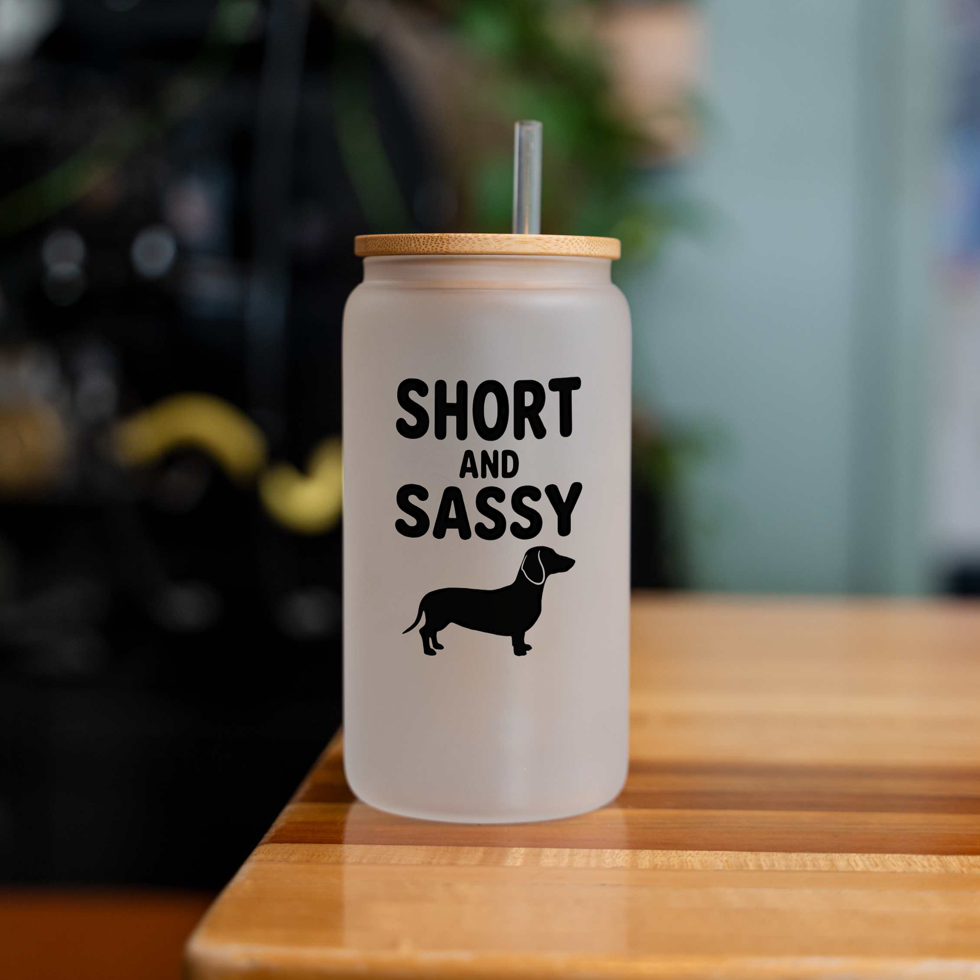 Short and Sassy Dachshund 16oz Glass Coffee Can 