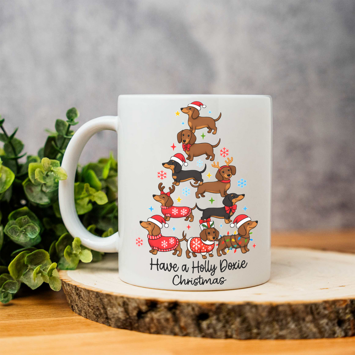Have a Holly Doxie Christmas Mug, Dachshund Christmas Coffee Cup, Funny Wiener Dog Holiday Mug, Dog Lover Christmas Gift, Festive Dog Mug