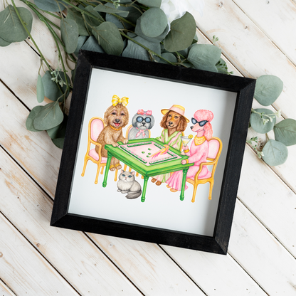 Mahjong Dog Wall Art, Mahjong Ladies Dog Sign, Funny Mahjong Room Decor, Dog Lover Gift, Framed Wooden Sign, Game Night Hostess Gift