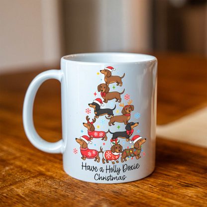 Have a Holly Doxie Christmas Mug, Dachshund Christmas Coffee Cup, Funny Wiener Dog Holiday Mug, Dog Lover Christmas Gift, Festive Dog Mug