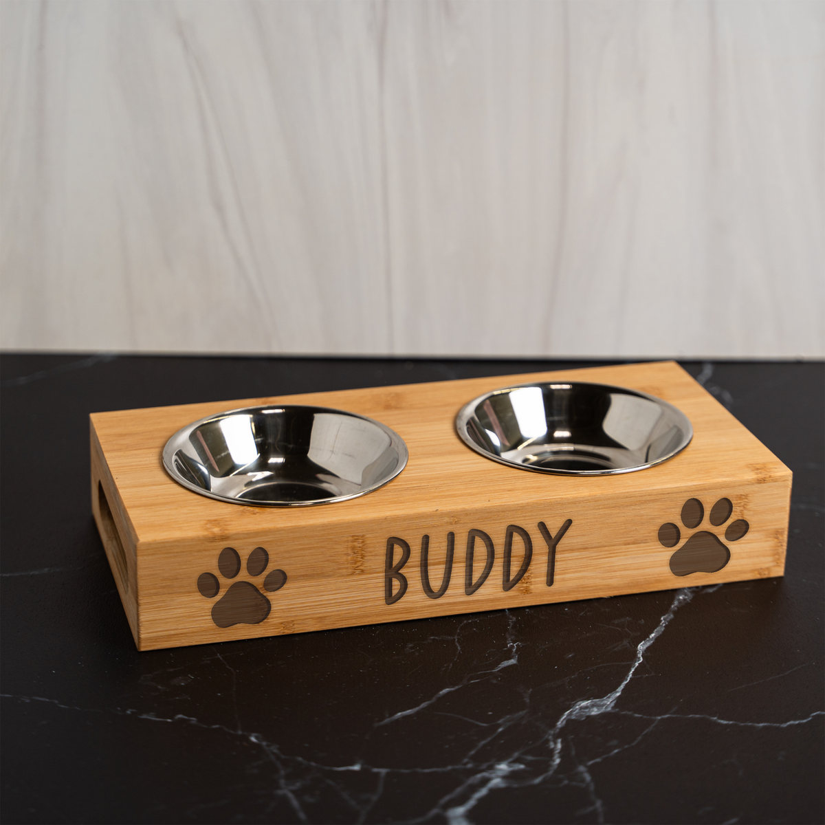 Personalized Engraved Pet Feeder with Pawprints 