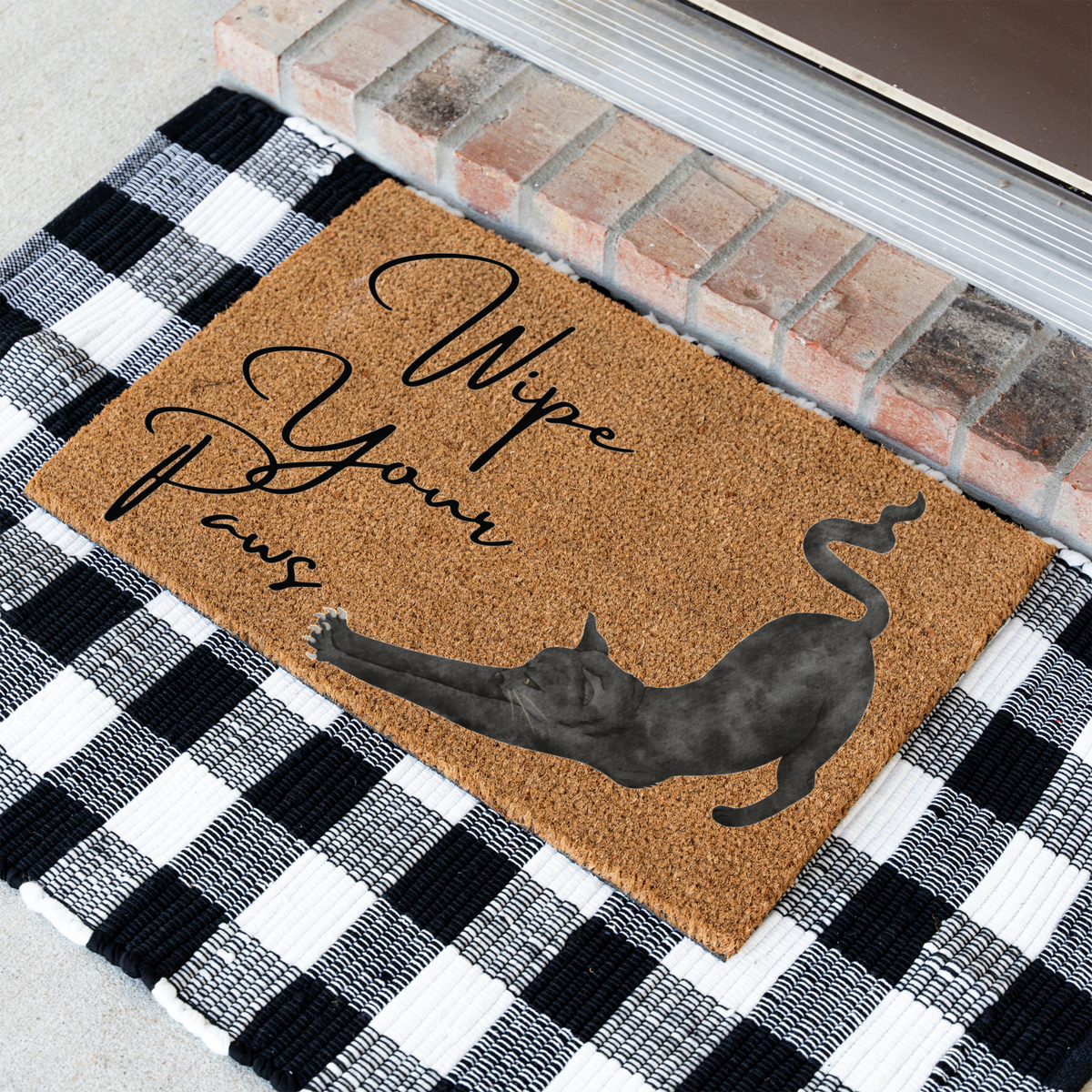 Funny Cat Doormat, Wipe Your Paws Welcome Mat, Black Cat Stretching Door Mat, Cat Lover Gift, Pet Owner Entryway Decor, Housewarming Gift